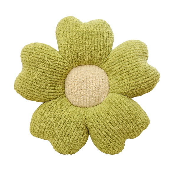 Flower Shaped Throw Pillow Cushion - Green Daisy Floral Design With Soft Corduroy Texture, For Sofa, Chair, Office, Bedroom, Floor, Tatami, Window Sill