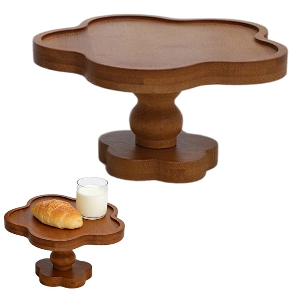 Flower-Shaped Wood Cake Stand – Acacia Wood Dessert Display Riser, Multi-Use Serving Tray, Farmhouse Cake Pedestal, Wedding Cake Holder with Stable Base