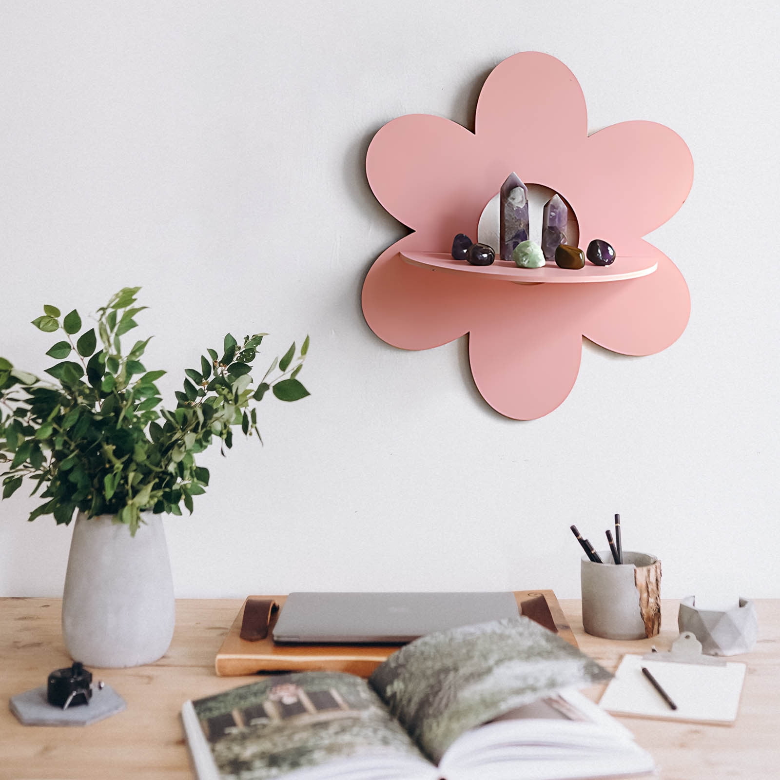 Flower Shaped Wooden Wall Mounted Storage Shelf Decorative Floating ...