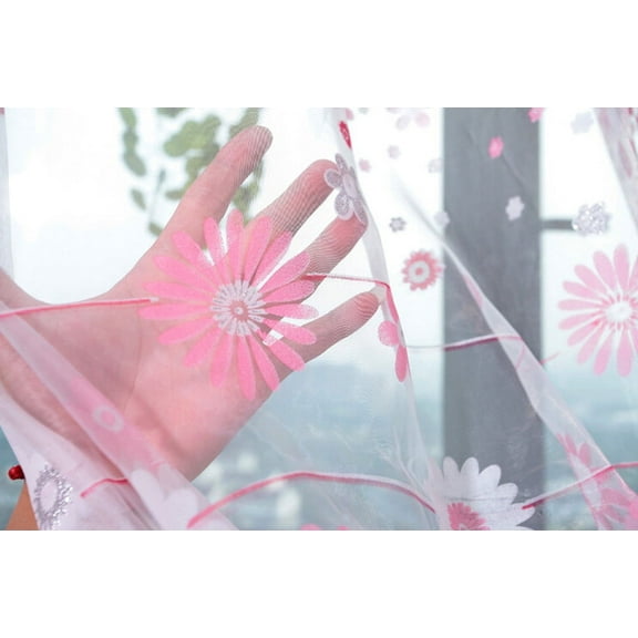 Flower Sheer Curtain Tulle Window Treatment Voile Drape Valance 1 Panel Fabric Polyester Curtains,Pink,Mixed Materials