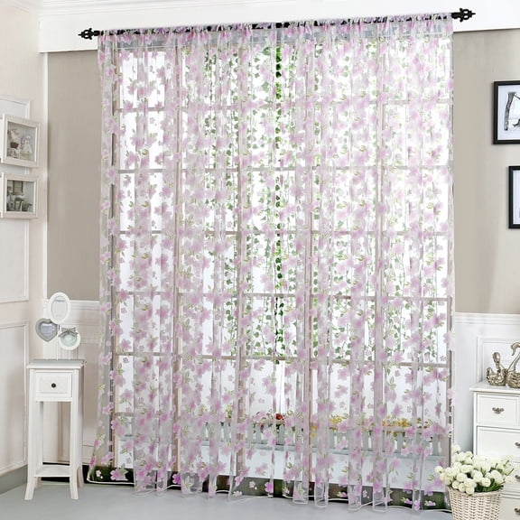 Flower Sheer Curtain Window Voile Drape Valance 1 Panel Fabric