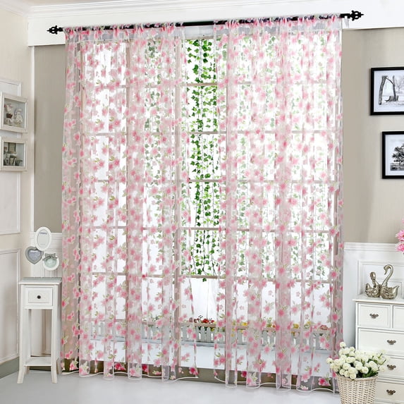 Flower Sheer Curtain Window Voile Drape Valance 1 Panel Fabric