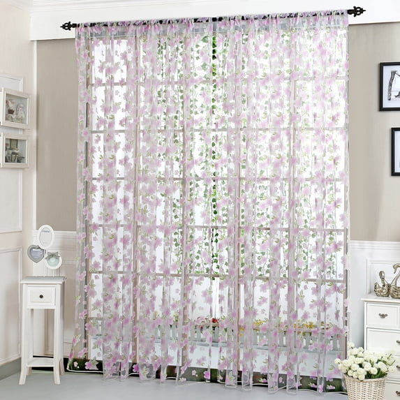 Flower Sheer Curtain Window Voile Drape Valance 1 Panel Fabric
