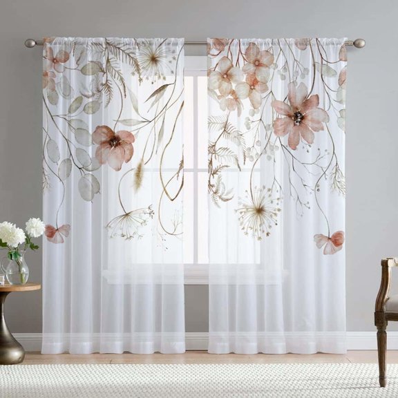 Flower Sheer Curtains for Living Room 84 inch Length 2 Panels Set Elegant Dandelion Spring Printed Window Curtain Chiffon Drapes for Bedroom