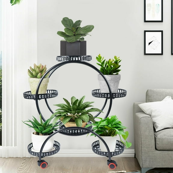 Flower Shelf Rack W/wheel Garden Decor Planter Holder 6 Tier Metal Plant Stand