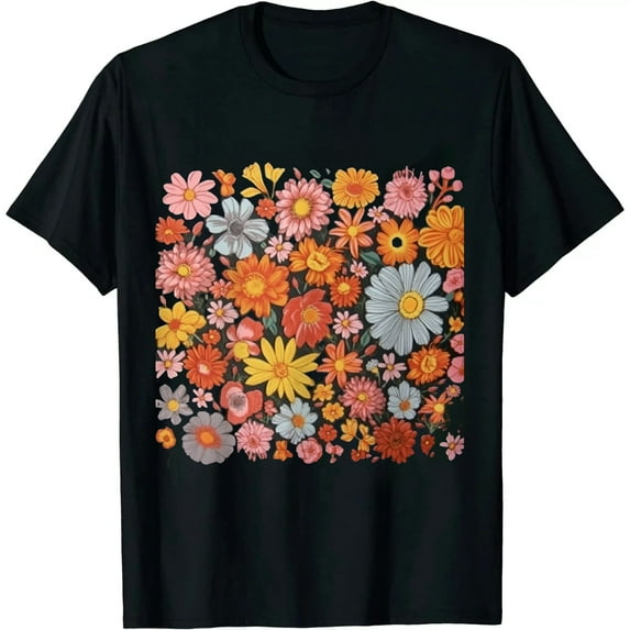 Flower Shirt for Women Cute Floral Print T-Shirt Summer Wild Flower Graphic Short Sleeve Tops