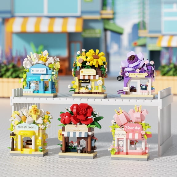 Flower Shop Micro Building Blocks Set, Mini House Construction Toys for Home Decor & Gifts (6 set)