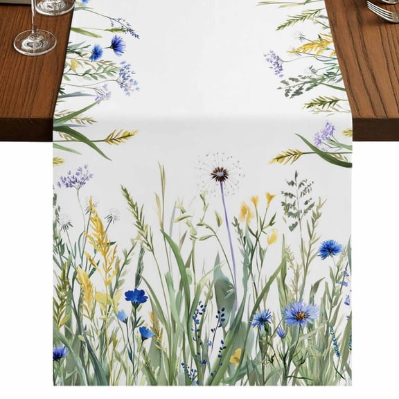 Flower Short Table Runner 48 Inches Long,Watercolor Colorful Floral Herbs Plants Cotton Linen Table Runners Dresser Scarves,Tabletop Scarf Furniture Cover for Home Dinner Party Decor 13"x48"