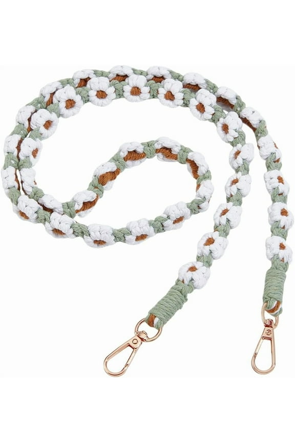 Flower Shoulder Strap Cotton Rope Daisy Saddle Brown Purse Chain Handles Replacement with Metal Clasp for Purses Making Supplies Crossbody Charm Decoration Accessories