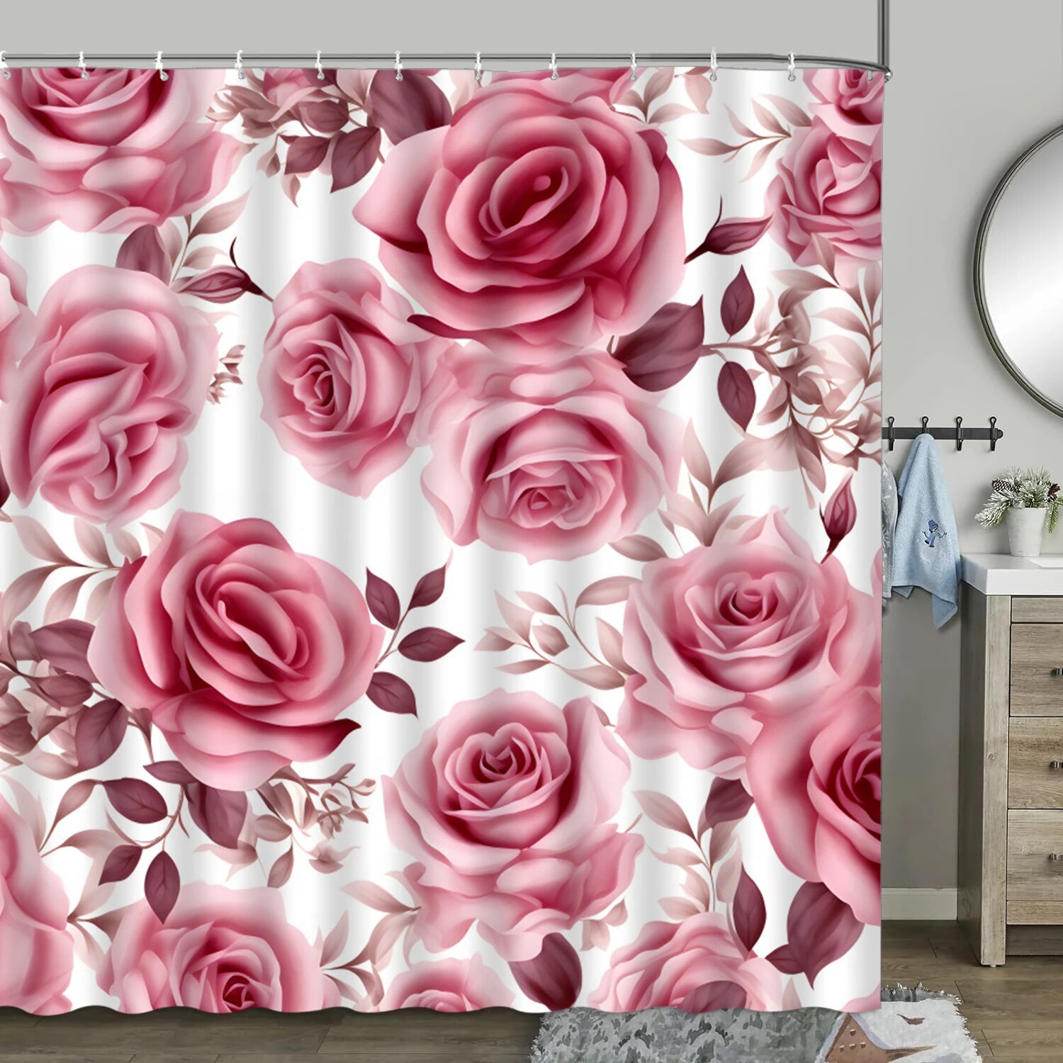 Flower Shower Curtain 70s Vintage Rose Romantic Cactus Elegant ...