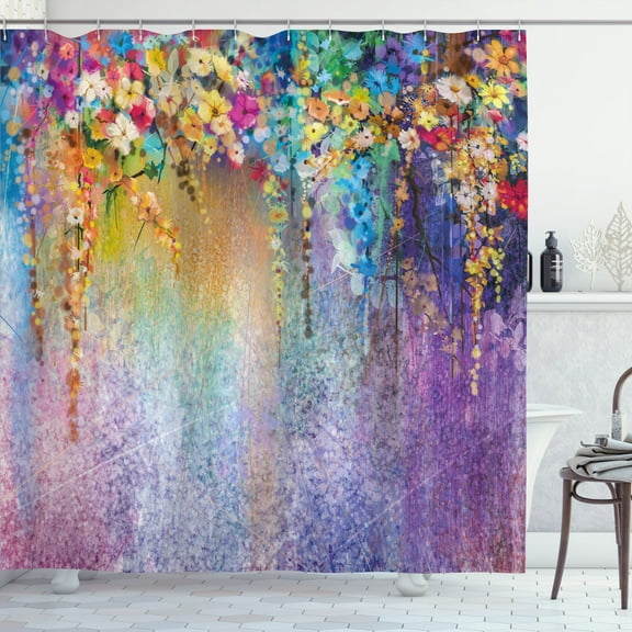 Flower Shower Curtain, Abstract Herbs Weeds Alternative Medicine Blossoms Ivy Back Florets Shrubs Design, Fabric Bathroom Set with Hooks, 69W X 70L Inches, Multicolor, by Ambesonne