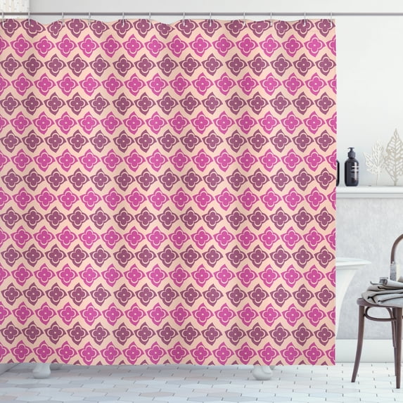 Flower Shower Curtain, Abstract Spring Petal Silhouettes Hand Drawn Nature Growth Pattern, Fabric Bathroom Set with Hooks, 69W X 84L Inches Extra Long, Dried Rose Beige and Pink, by Ambesonne