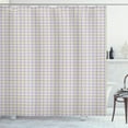thumbnail image 1 of Flower Shower Curtain, Continuous Circles and Floral Modules in Square Grid Pattern Design, Fabric Bathroom Set with Hooks, 69W X 75L Inches Long, Cream Violet and Pale Green, by Ambesonne, 1 of 3