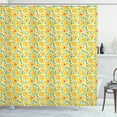 thumbnail image 1 of Flower Shower Curtain, Hand-Drawn Petals and Leaves Old Fashioned 1960s Spring Theme, Fabric Bathroom Set with Hooks, 69W X 75L Inches Long, Yellow Sea Green and Dark Coral, by Ambesonne, 1 of 3