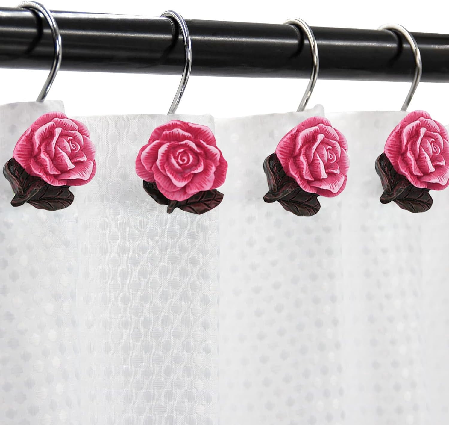 Flower Shower Curtain Hooks, 12 Pieces Stainless Steel Rust-Proof Hand ...