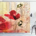 thumbnail image 1 of Flower Shower Curtain, Red Poppy Flower Paint Brush Effect Beige Floral Fabric Digital Art Print, Fabric Bathroom Set with Hooks, 69W X 70L Inches, Red Peach and Beige, by Ambesonne, 1 of 5