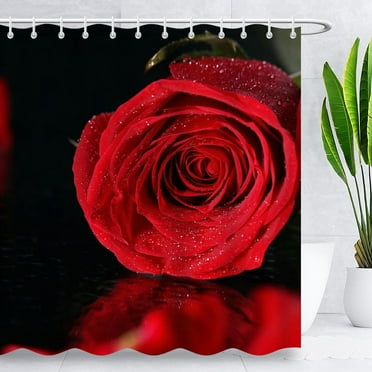 Flower Shower Curtain,Red Rose Shower Curtains,Washable Waterproof Fabric for Bathroom 36"Wx72"H