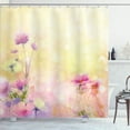 thumbnail image 1 of Flower Shower Curtain, Vintage Soft Colored Feminine Magnolia Blooms Whorls Motif Artwork Print, Fabric Bathroom Set with Hooks, 69W X 70L Inches, Pink Pale Yellow, by Ambesonne, 1 of 4