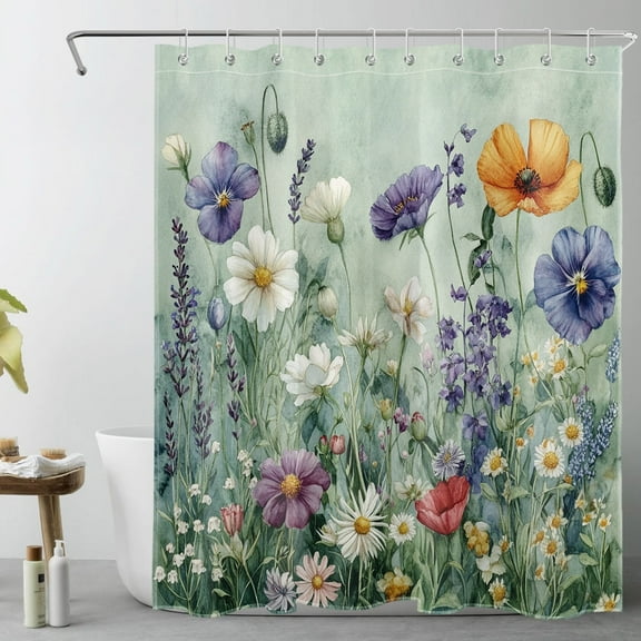 Flower Shower Curtain Vintage Watercolor Flowers Nature Bathroom Shower Curtain Modern Art Shower Curtain Home Decor Waterproof Durable Shower Curtain Accessories with 10 Hooks 60x72 Inches