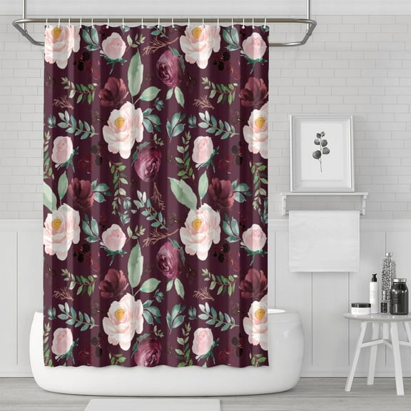 Flower Shower Curtain Waterproof Quick-Dry Fabric Retro Bloom Design 72x72 Inches