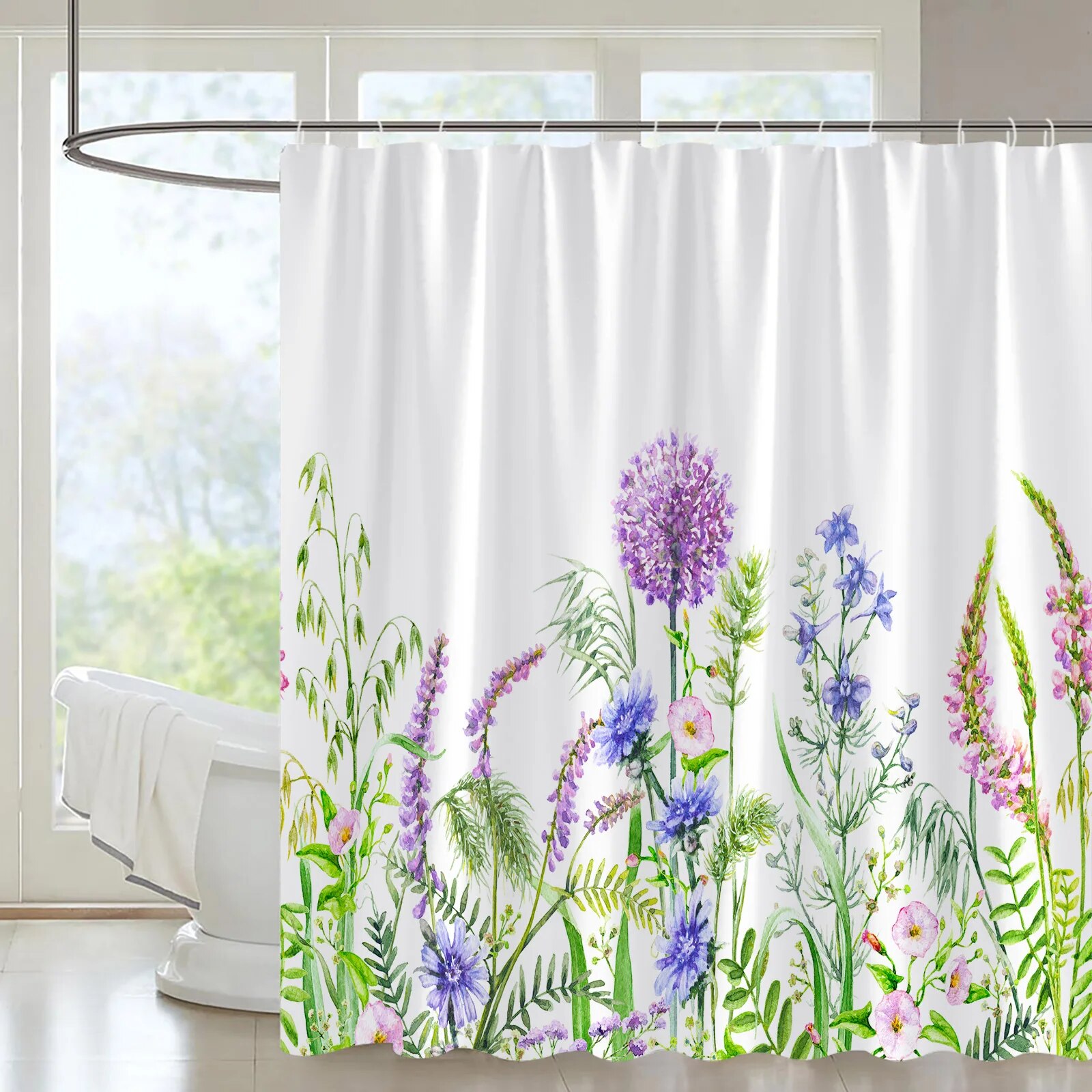 Daisy Fabric Shower Curtain With Attached Valance - Polyester, 70" X 72", Multi-Color 11 thumbnail image