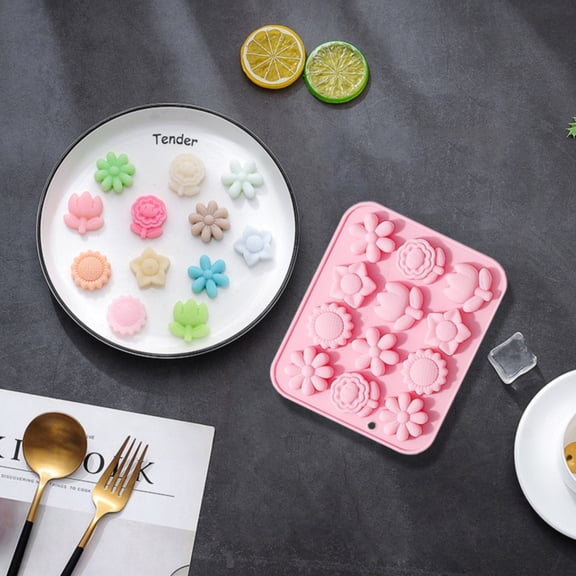 Flower Silicone Mold, 12 Cavity Non-stick Baking Mold, High Low Temperature Resistant for Cake Chocolate Jelly,1PC