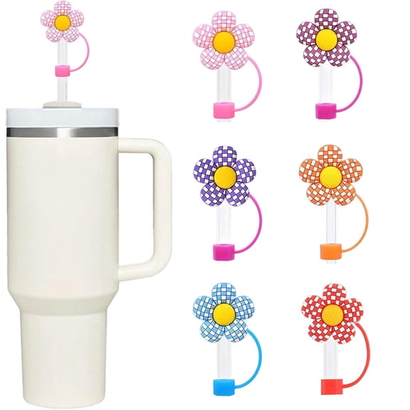 Flower Silicone Straw Cover Toppers for 810mm Straws  6 Pcs Cute Straw Caps Compatible with 30oz 40oz Cups , Food-Grade Straw Accessories for Tumblers & Water Bottles