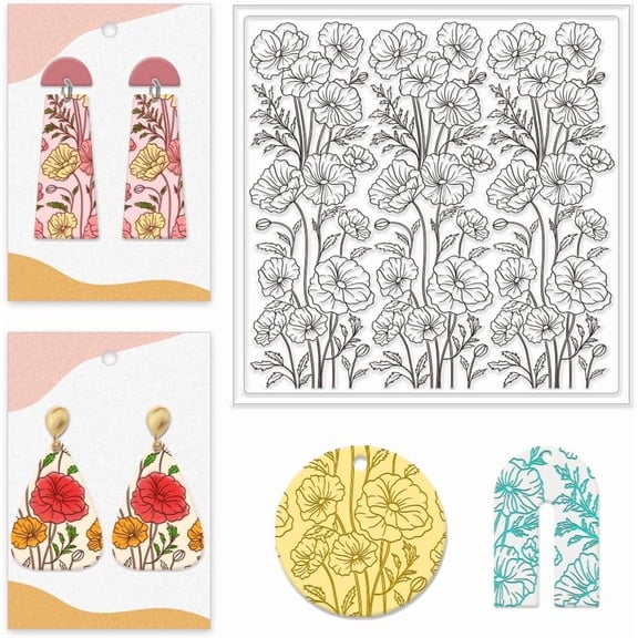 Flower Silicone Texture Stamp Sheet 5.5x5.5inch Leaf Transparent Clay Texture Stamp Mat Background DIY Clay Texture Pad for Making Earrings and Jewellery Polymer Clay Mixed Color