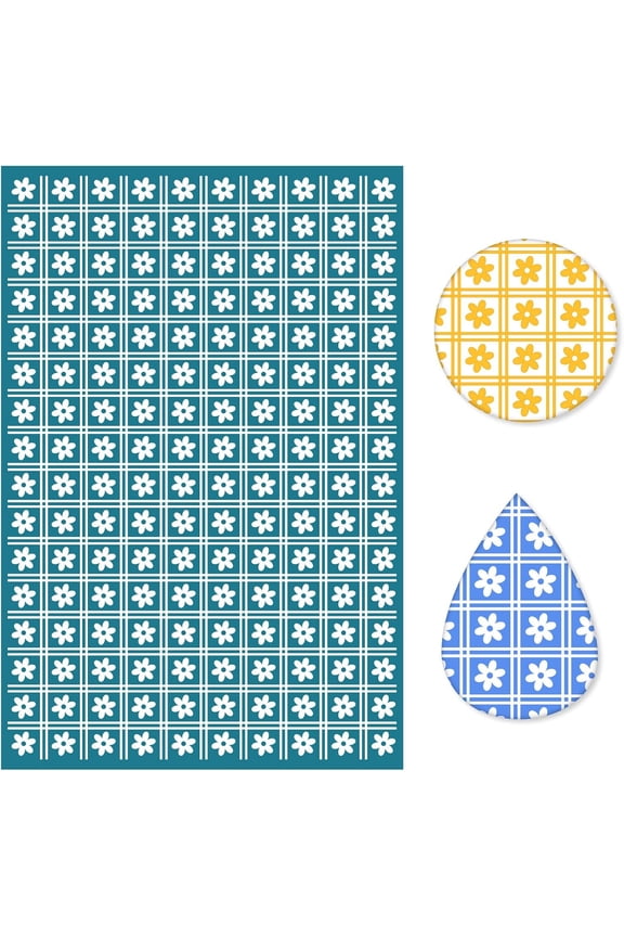 Flower Silk Screen Stencils DIY for Polymer Clay Reusable Silkscreen Print Kit Self-Adhesive Printing DIY Art DIY for Earring Jewelry Making Wood Fabric Wall T-Shirt Paper 5.9 x 3.9 Inch(Tartan)