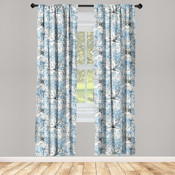 Flower Sketch Window Curtains, Romantic Themed Floral Pattern Boho Vibes Water Like Back With Hues, Lightweight Decor 2-Panel Set with Rod Pocket, Pair of - 28"x95", Pale Sky Blue White, by Ambesonne