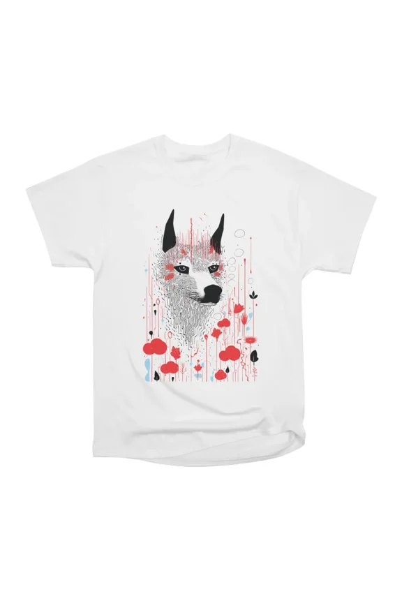 Flower Sketch Wolf T-Shirt Tee Gift For Him Merch For Her Apparel For Friend