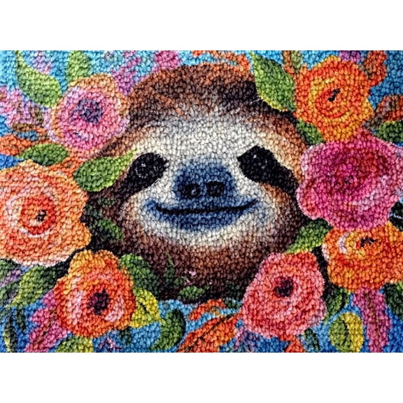 Flower Sloth Latch Hook Kits Rug DIY Cushion Tapestry Making Crochet Hook Mat Making Kits Color Preprinted Pattern Canvas DIY Carpet Needlework Crochet Kits 52x38cm (f33-97)