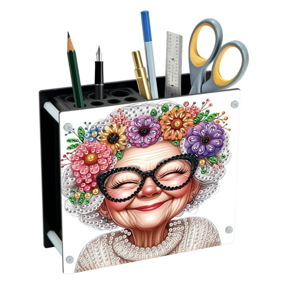 Flower Smile Elderly Diamond Art Painting Kit Pencil Holder