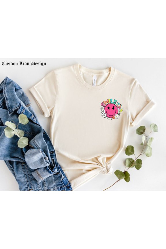 Flower Smile Face Shirt, Minimalist Smile Face Shirt, Sleeve Smile Face Shirt, Think Positive Smile Face Shirt,Smiling Emoji Shirt Gift TSHIRT All Size S-5XL