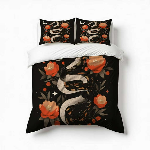 Flower Snake Bedding Set 3 Pcs Soft Microfiber Quilt Cover For Bedroom Decor, Comforter Cover With 2 Pillowcase