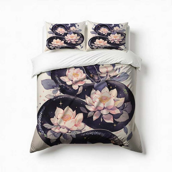 Flower Snake Bedding Set 3 Pcs Soft Microfiber Quilt Cover For Bedroom Decor, Comforter Cover With 2 Pillowcase