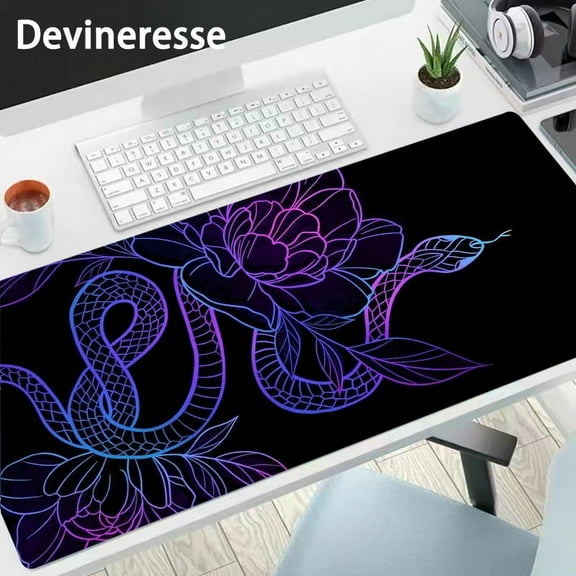Flower Snake Purple Large Gaming Mouse Pad E-Sports Office Keyboard Pad Computer Mouse Non-Slip Computer Mat Gift For Teen/Boyfriend/Girlfriend