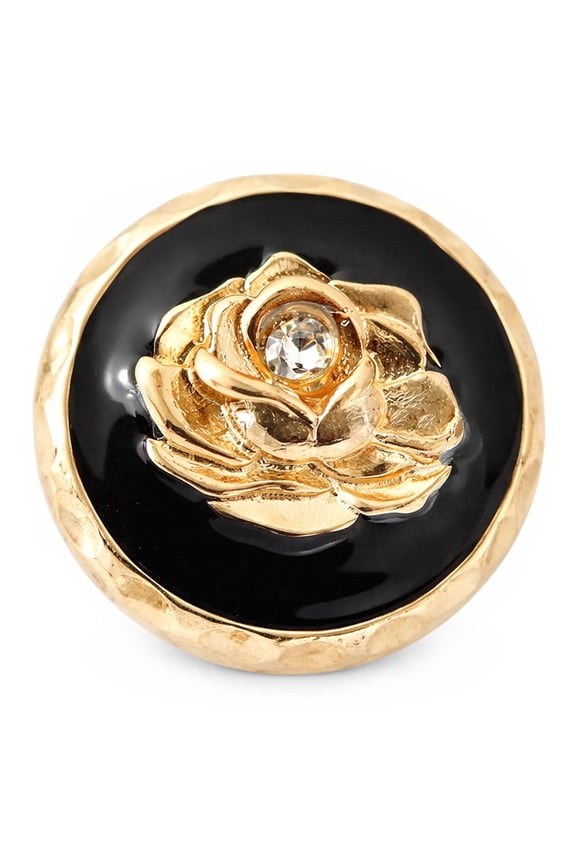 Flower Snap Jewelry Gold Tone Ginger Charm 18MM Black Enamel Button for DIY Interchangeable, Customizable Jewelry Accessories