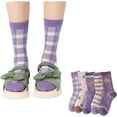 thumbnail image 1 of Flower Socks Women 5 Pairs Cute Retro Preppy High Ankle Cotton Sock Stripe Plaid Bow Socks, 1 of 7
