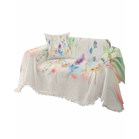Flower Sofa Couch Covers for Dog,Washable Sectional Couch Slipcovers for Loveseat with Tassels,Retro Multicolor Botanical Floral Garden Herb Non Slip Sofa Throw Cover Blanket Large 71''x102''