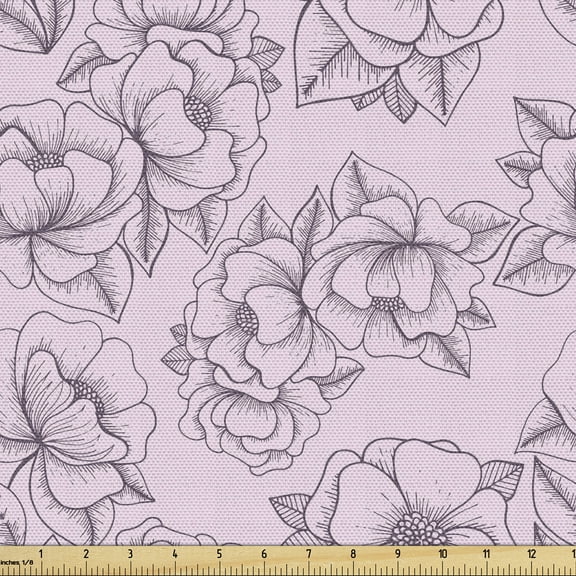 Flower Sofa Upholstery Fabric by the Yard, Vintage Design Outline Floral Pattern Feminine Spring Love Graphic, Decorative Fabric for DIY & Home Accents, 2 Yards, Pale Pink Eggplant by Ambesonne