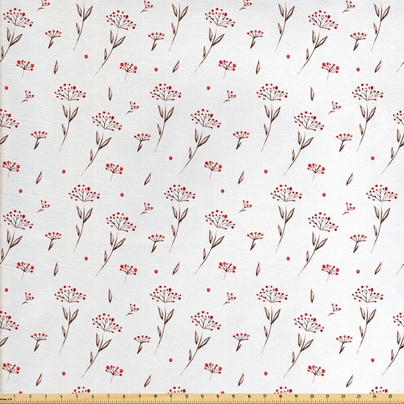 Ambesonne Flower Fabric by the Yard Upholstery, Watercolor Winter Berry, 3 Yards, Vermilion and Brown