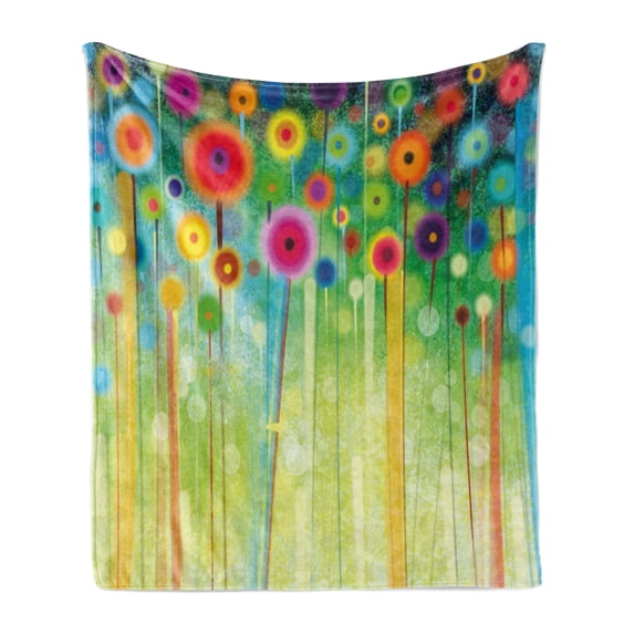 Flower Soft Flannel Fleece Blanket, Abstract Dandelion Inspired Spiral Blooms Petals Geometrical Shapes Nature Art Theme, Cozy Plush for Indoor and Outdoor Use, 50" x 60", Multicolor, by Ambesonne