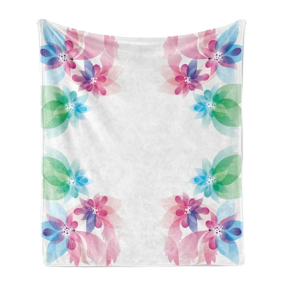 Flower Soft Flannel Fleece Blanket, Abstract Petals Digital Hazy Reflections Bridal Buds Exquisite French Style Pattern, Cozy Plush for Indoor and Outdoor Use, 60" x 80", Multicolor, by Ambesonne