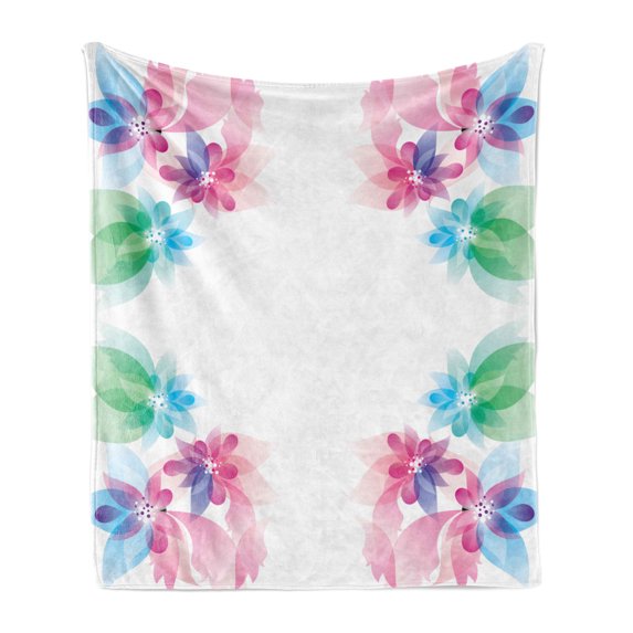 Flower Soft Flannel Fleece Blanket, Abstract Petals Digital Hazy Reflections Bridal Buds Exquisite French Style Pattern, Cozy Plush for Indoor and Outdoor Use, 50" x 60", Multicolor, by Ambesonne