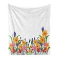 thumbnail image 1 of Flower Soft Flannel Fleece Blanket, Cartoon Style Print with Garden Bedding Plants Floral Daisies Violets Tulips Nature, Cozy Plush for Indoor and Outdoor Use, 50" x 60", Multicolor, by Ambesonne, 1 of 5