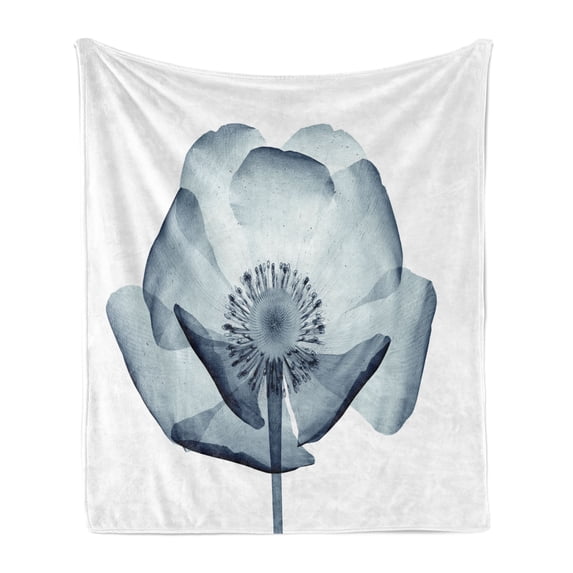 Flower Soft Flannel Fleece Blanket, Closer Vision of a Poppy Flower Inner Structure of a Complex Nature Inspiration Art, Cozy Plush for Indoor and Outdoor Use, 50" x 60", Teal White, by Ambesonne