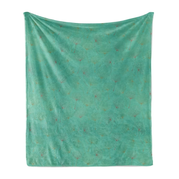 Flower Soft Flannel Fleece Blanket, Floral Design of Meadow Herbs with Thin Outlined Petals Illustration, Cozy Plush for Indoor and Outdoor Use, 50" x 70", Sea Green and Multicolor, by Ambesonne