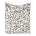 thumbnail image 1 of Flower Soft Flannel Fleece Blanket, Floral Pattern Wild Berries Ornamental Curvy Branches Foliage Fruits Botanic, Cozy Plush for Indoor and Outdoor Use, 70" x 90", Purple Green White, by Ambesonne, 1 of 5