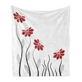thumbnail image 1 of Flower Soft Flannel Fleece Blanket, Floral Petals with Striped Leaves and Lines Modern Style Geometrical Design Print, Cozy Plush for Indoor and Outdoor Use, 50" x 70", Red and Black, by Ambesonne, 1 of 6